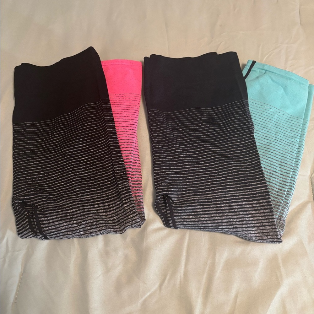 City Streets Women's Striped Leggings - Black, Pink, and Blue